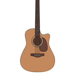 Obraz premium Brown acoustic guitar with a cutaway, six strings, and pickguard