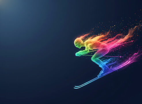 freestyle skiing banner. freestyle skiing dynamic wallpaper with colorful light trails on a dark background. Freestyle Skiing / Action Sports Graphics