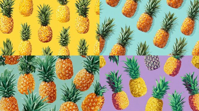 Vibrant seamless pineapple tropical fruit pattern