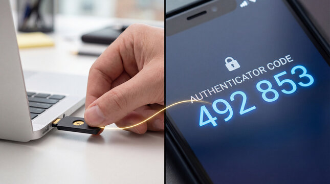 Using a security hardware key and mobile phone for 2FA