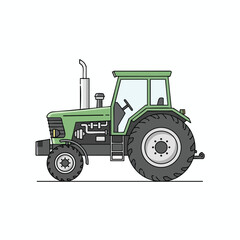 Obraz premium A simplified, side-view illustration of a green tractor with large rear wheels and a cab
