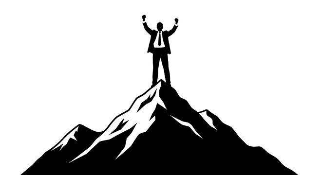 Man Standing on Mountain Peak Silhouette.