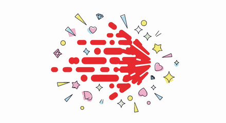 Obraz premium A dynamic red splash shape surrounded by colorful abstract geometric elements