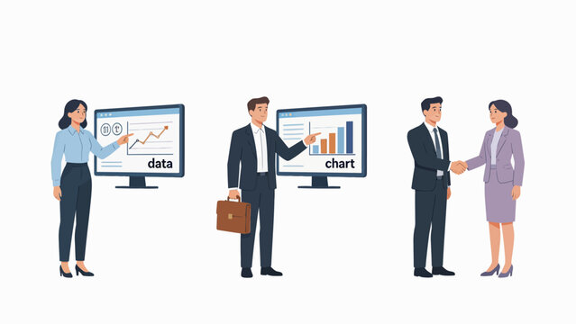 Business people presenting data and shaking hands