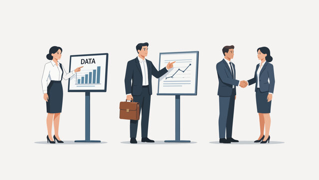 Business people presenting data and shaking hands