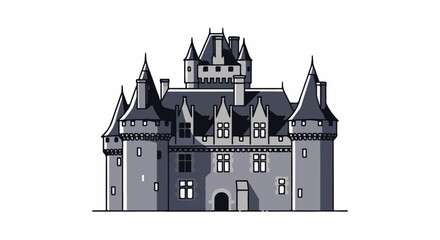 Obraz premium A grey, cartoonish castle with multiple towers and pointed roofs