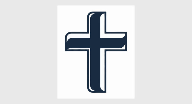 A dark, stylized cross with a bold outline and rounded edges
