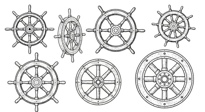 Set of Hand Drawn Ship Steering Wheels