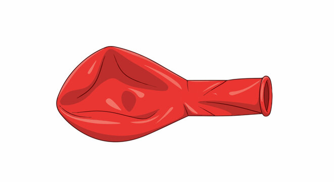 A deflated red balloon lies on a white background
