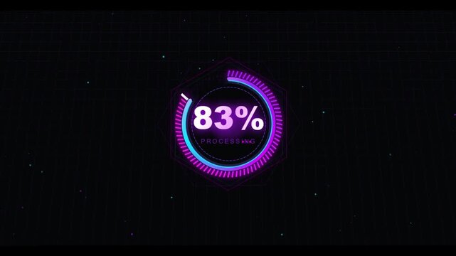 A progress bar animation with a hexagon shape in purple and blue color.