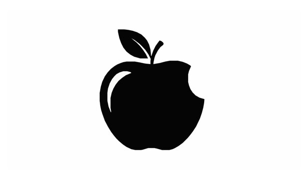 Minimalist black apple silhouette icon with bite mark clean flat vector for health organic food logo design