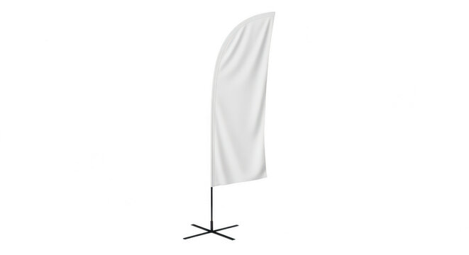 A white feather flag mockup designed for outdoor advertising and promotional marketing events display isolated on transparent background,png