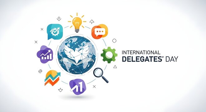 A conceptual illustration celebrating international delegates day with a global networking theme