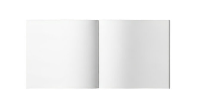 A high quality top view of an open square brochure with blank white pages for custom design work isolated on transparent background,png