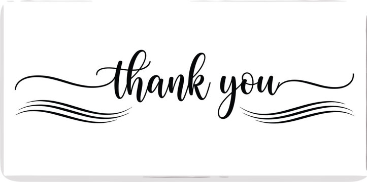 Thank you elegant calligraphy text with decorative swashes for greeting cards and wedding invitations.