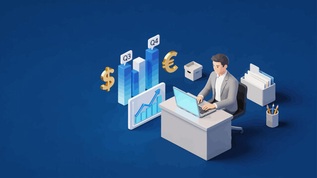 Businessman working on laptop with financial data