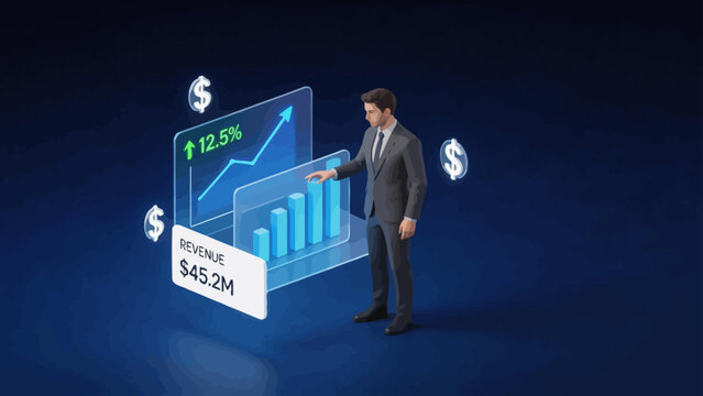 Businessman with revenue growth chart