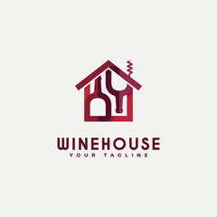 Fototapeta premium An elegant logo design for a wine business featuring a stylized house and wine bottles, representing hospitality, quality, and the joy of wine culture combined creatively.