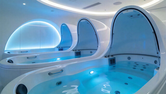 Luxury Modern Sensory Deprivation Float Tank Interior with Blue Light