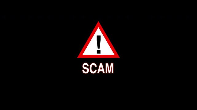 Scam Alert Triangle Icon Blinking Exclamation Sign On Black