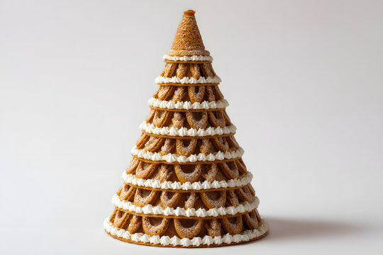 Towering Norwegian Kransekake Wreath Cake Isolated on White Background for Festive Occasions and Celebrations