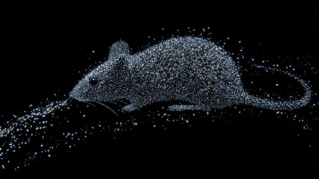 reconstruction. Mouse-shaped constellation reforming from scattered stars, illustrating memory reconstruction. wellbeing guides.