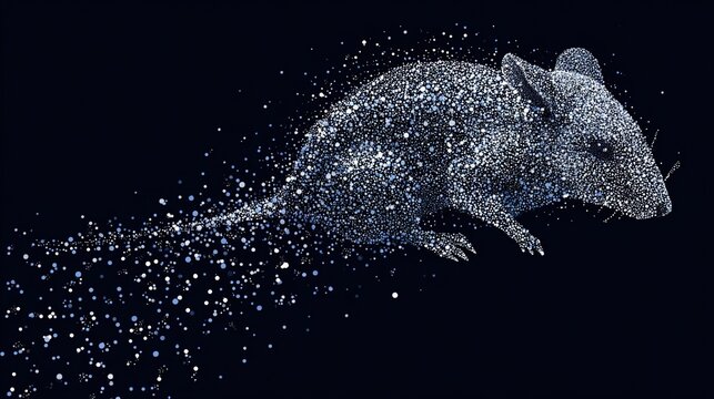 reconstruction. Mouse-shaped constellation reforming from scattered stars, illustrating memory reconstruction. wellbeing guides.