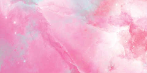 Soft pink watercolor nebula background with glowing stars and misty clouds © Aquarium
