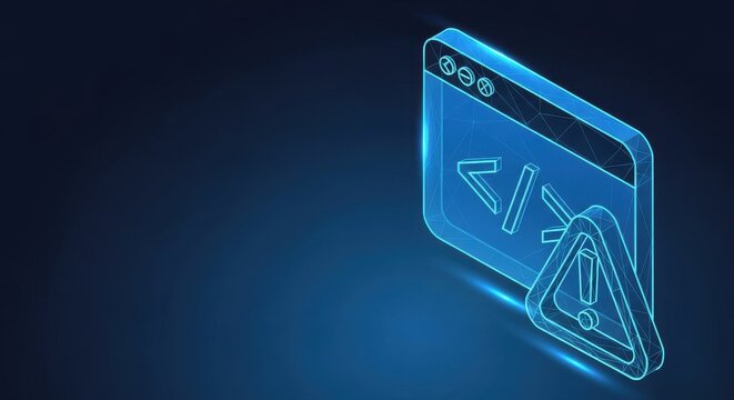 Stylized 3D Isometric Programming Window Displaying Code Snippets On A Blue Digital Background