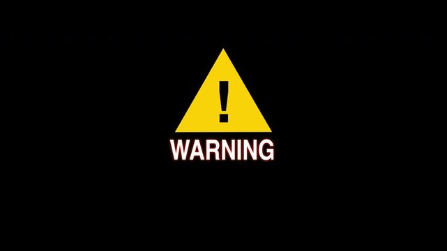 Yellow Warning Triangle With Exclamation Animation On Black