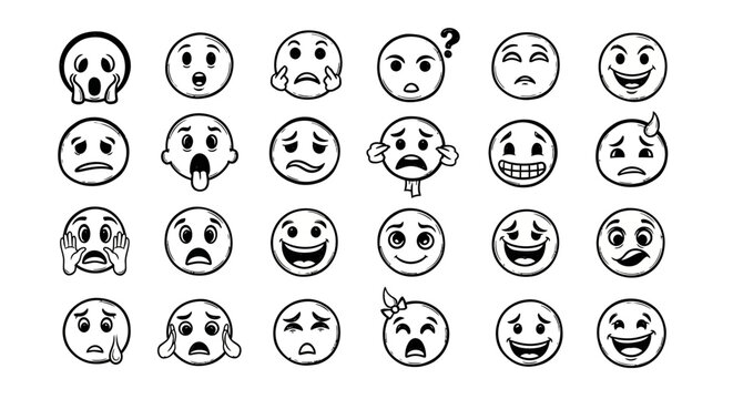A collection of 20 emoticon faces with various expressions and emotions