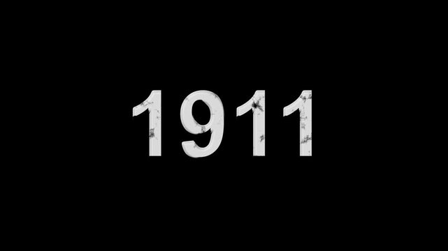 Vintage 1911 number animation on black background. Old film style historical year loop. White 1911 number text on black background. Minimal countdown or year concept animation.