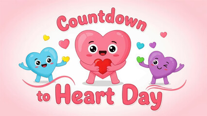 Obraz premium Colorful cartoon hearts countdown to heart day isolated on white background
