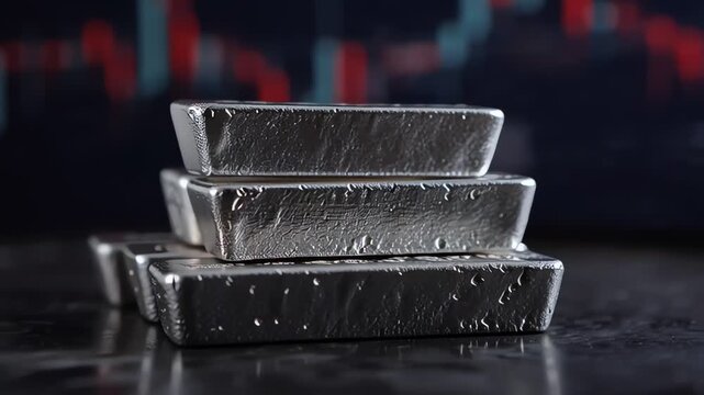 Silver Bars Stacked on Stock Market Trading Chart Background