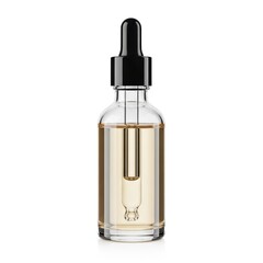 Naklejka premium A clear glass bottle with a black cap and yellow liquid