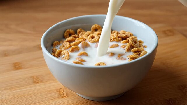 Cereal in a bowl on wooden surface