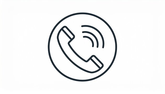 Simple line icon of a telephone receiver with sound waves emanating from it, indicating an incoming or outgoing call, representing communication and connectivity