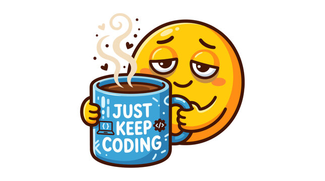 Tired emoji programmer with just keep coding mug