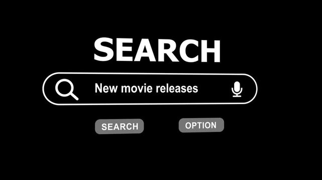 Search bar with New movie releases text and microphone icon on black background image photo