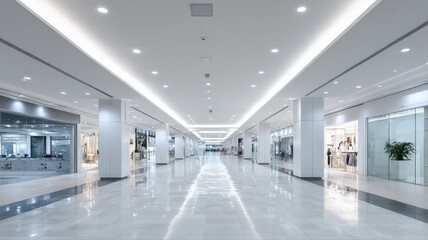 Fototapeta premium Modern Shopping Mall Interior with Bright Lighting and Clean Architecture, Ideal for Retail and Commercial Use