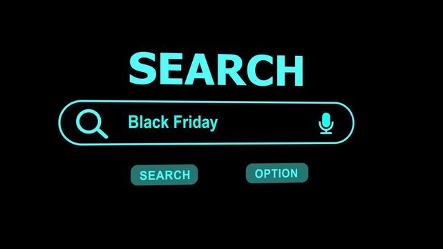 Search bar with " Black Friday" query and microphone icon on black background search engine internet