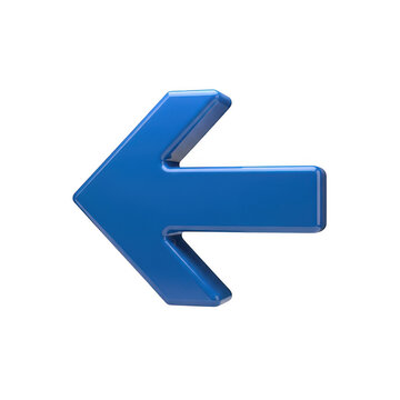 A sleek blue left-pointing arrow icon with a three-dimensional appearance isolated on transparent background 'png