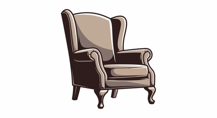 Fototapeta premium A single, plush, wingback armchair sits centered against a white background