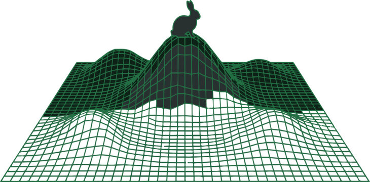 Rabbit silhouette on wireframe topography mesh