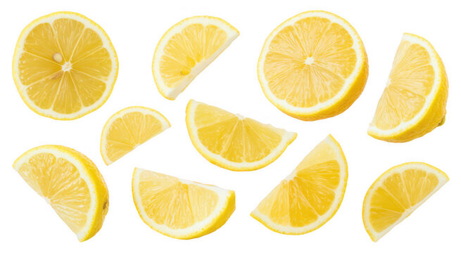 Sliced lemons lemon slices yellow citrus fruit isolated on a transparent background