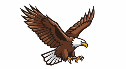 Fototapeta premium A stylized brown eagle with white head and yellow beak and talons