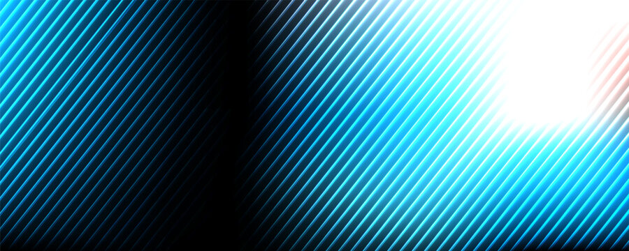 Print3d render, dynamic abstract geometric stripes in blue and white gradient on a black background