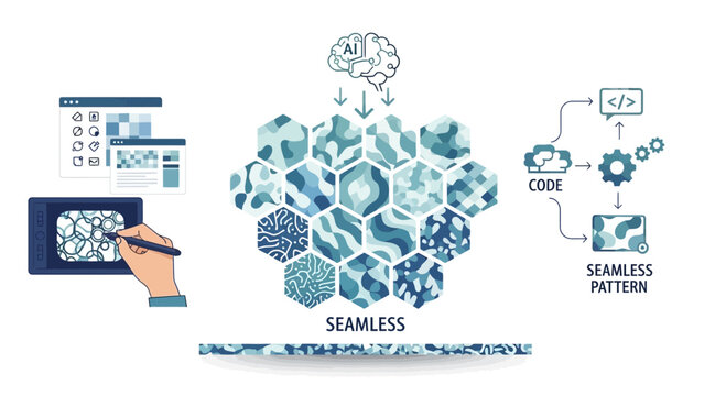 A creative professional seamlessly designs futuristic patterns on a digital device in a technology-driven workspace.