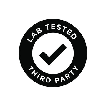 Lab tested third party vector illustration of a validated seal with checkmark