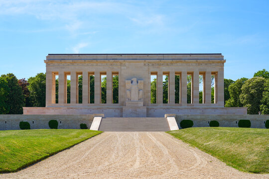The northern facade of the Aisne-Marne American Monument featuring a carved eagle on Hill 204 in Ch&acirc;teau-Thierry, Picardy, France
